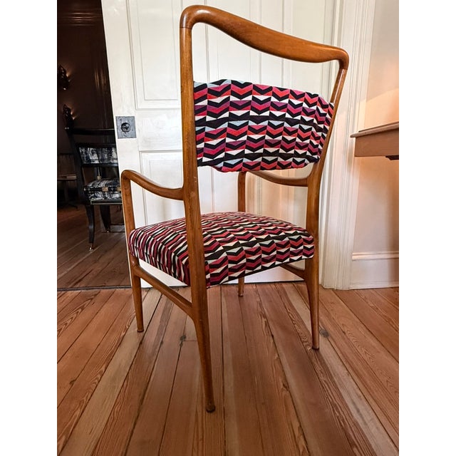 1950s MCM Wood Frame Danish Armchair With New Maharam Sculpted Velvet Upholstery Imo John Van Koert For Sale - Image 5 of 10