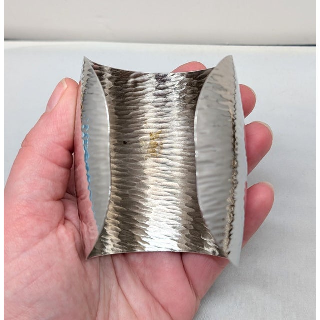 Metal Vintage Signed Napier Silvertone Wavy Wide Cuff Bracelet, 1976 For Sale - Image 7 of 10