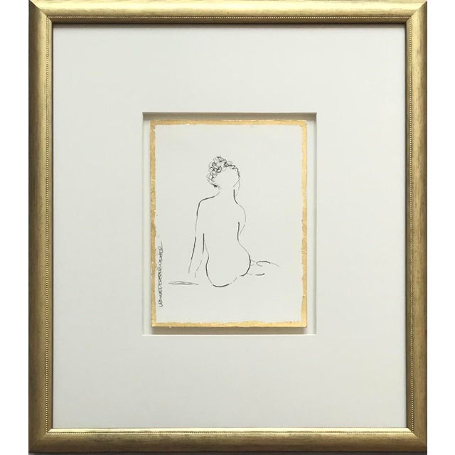 Leslie Poteet Busker Original Fine Art “Figure No. 240” Contemporary Figurative Pen and Ink Drawing, Framed For Sale
