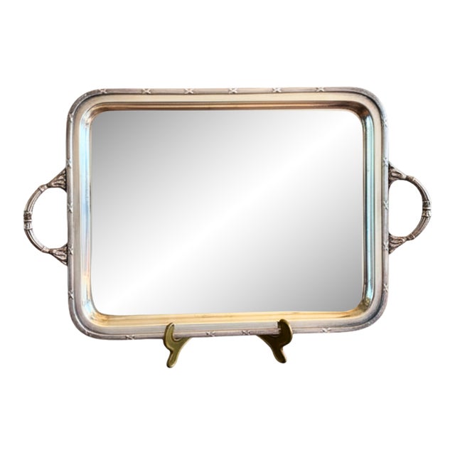 Mid 20th Century Aldo Tura Large Hollywood Regency Silver-Plated Serving Tray With Bamboo-Style Handles For Sale