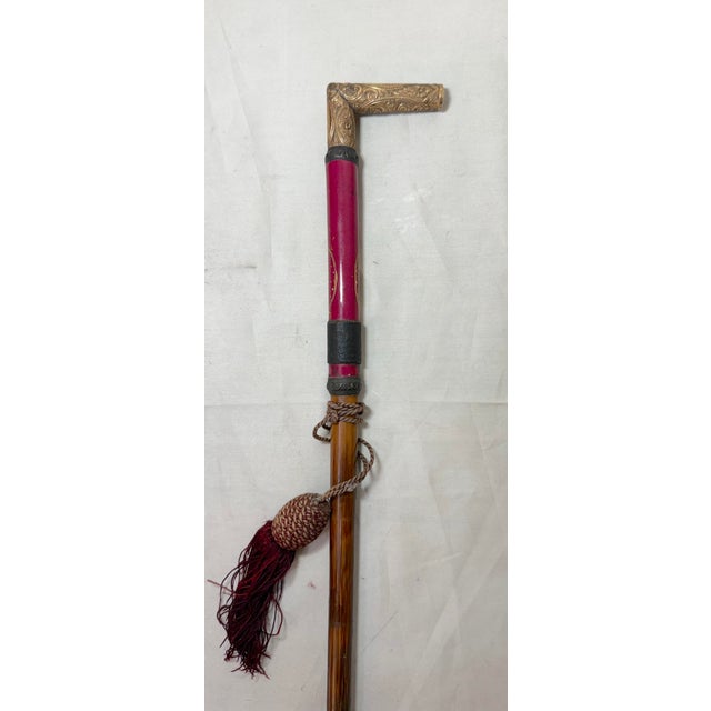 Antique 1800's Victorian Yellow Gold Filled Wood Porcelain Walking Stick Cane For Sale In New York - Image 6 of 17