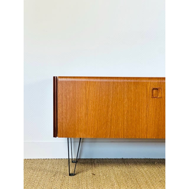 Low Scandinavian Teak Sideboard with Metal Compass Legs, 1960 For Sale - Image 11 of 17