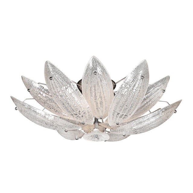 Modernist Hand-Blown Murano Glass Reeded Leaf Form Chandelier W/ 24k White Gold For Sale - Image 4 of 18