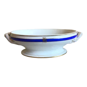 Antique Cfh Haviland Limoges France Blue Gold Monogrammed Footed Vegetable Bowl