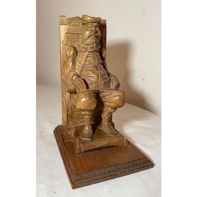Wood Antique Hand Carved Seated Figural Seated Man Wood Sculpture Statue Folk Art For Sale - Image 7 of 10