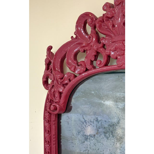 19th Century Large Rococo/ Baroque Design Ornately Carved Wood Wall Mirror With Aged Glass For Sale - Image 12 of 18