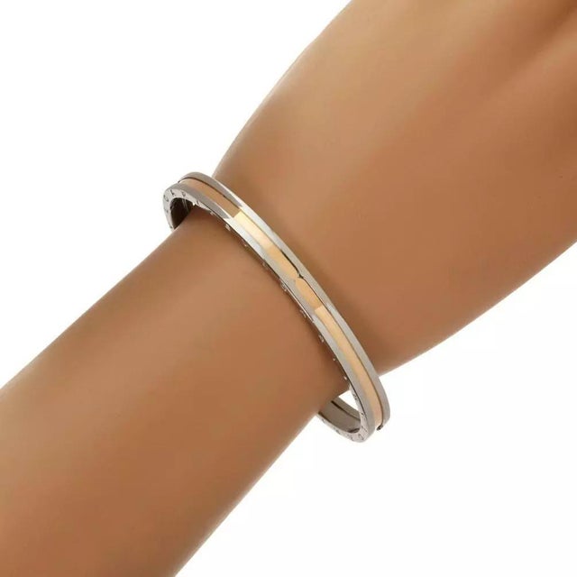 Bulgari Bvlgari Bulgari B Zero-1 Steel 18k Rose Gold Engraved Cuff Bracelet For Sale - Image 4 of 5