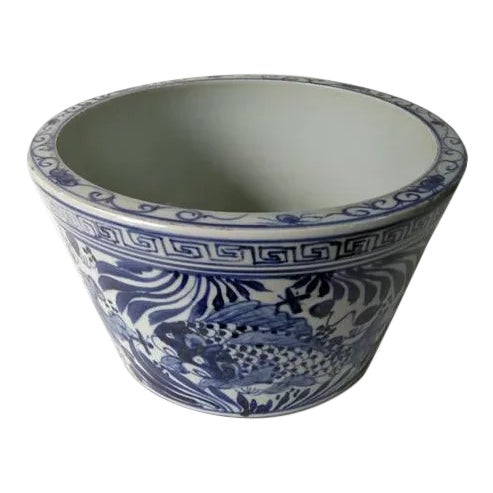 Chinese Blue and White Fish Bowl Planter For Sale