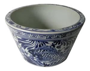 Chinese Blue and White Fish Bowl Planter