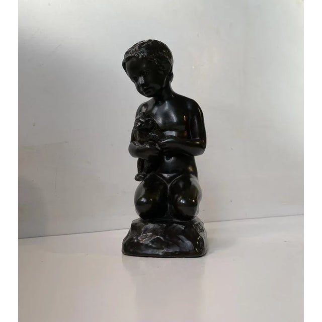 Metal Art Deco Sculpture of Boy with Teddy Bear by Just Andersen & E. Borch, 1940s For Sale - Image 7 of 10