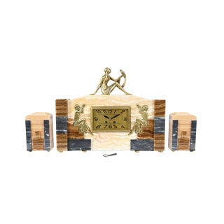 Art Deco Fireplace Set in Onyx and Bronze from A. Gapaillard, 1920 For Sale