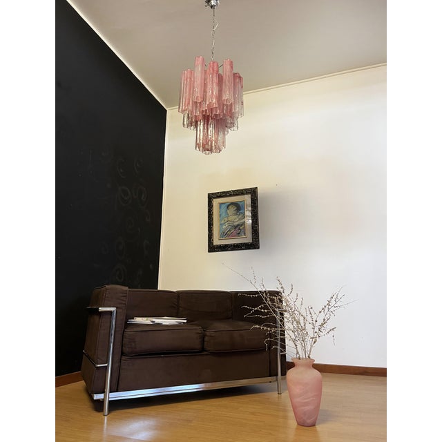 Vintage Glass Tube Chandelier with 30 Albaster Pink Glasses, 1990s For Sale - Image 16 of 18
