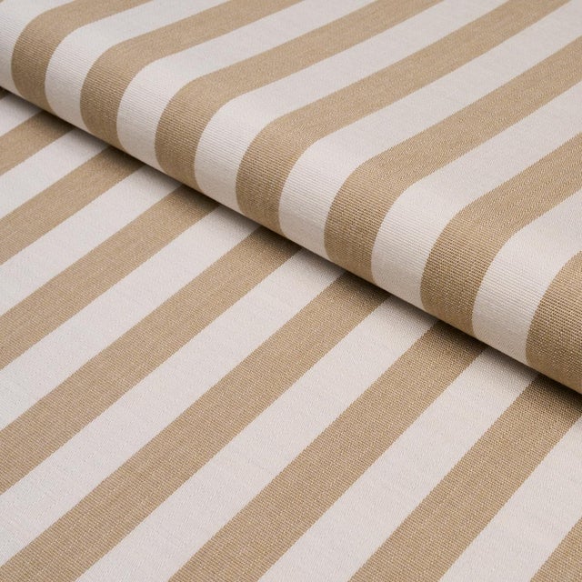 SAMPLE - Schumacher Hanson Indoor/Outdoor Stripe Fabric In Sand For Sale