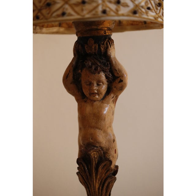 Figural Sculpture Cherub Lamp With Original Beaded Shade, Signed by Marco For Sale - Image 6 of 17