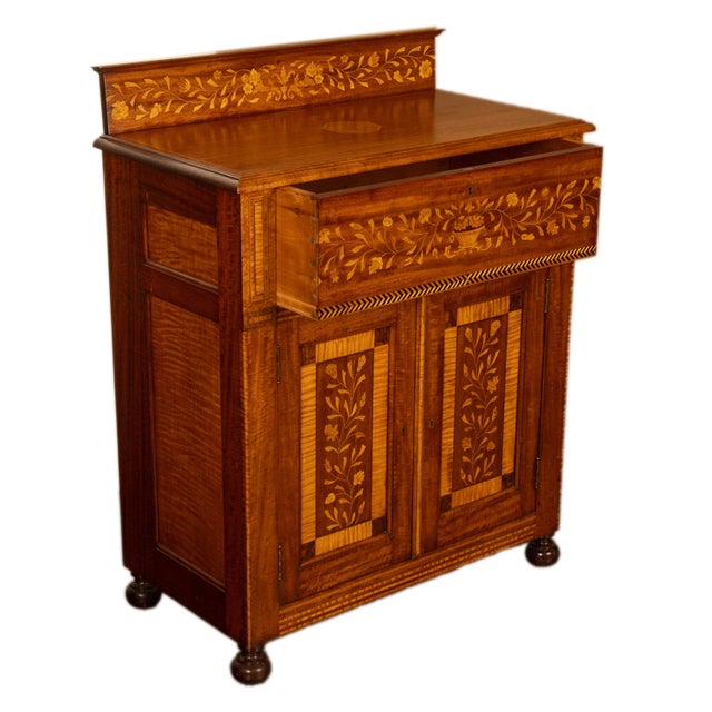 Wood Antique 19th Century Dutch Inlaid Walnut Floral Specimen Wood Marquetry Cabinet 1860 For Sale - Image 7 of 18