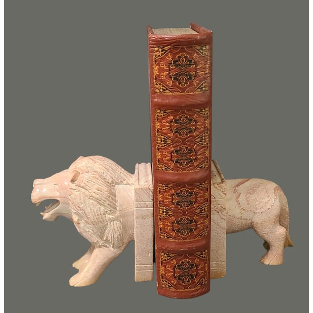 Stone Late 20th Century Hand Carved Italian Marble Lion Bookends- a Pair For Sale - Image 7 of 8