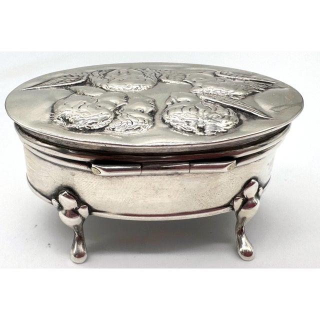 Edwardian Sterling Silver Oval Trinket Box Raphael Angel Heads, Birmingham, 1912 For Sale - Image 18 of 18