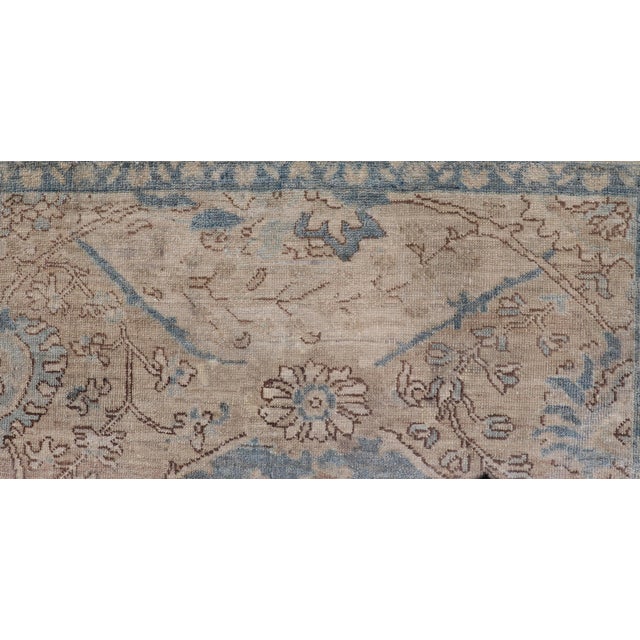 Afghanistan Tabriz Rug With Soft Tan Field and Pale Blue Medallion For Sale In Atlanta - Image 6 of 11