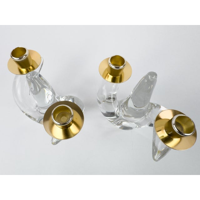 Mid 20th Century Pair of Mid-Century Schneider Crystal & Brass Candlestick Holders, France For Sale - Image 5 of 15