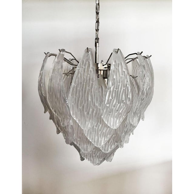 Vintage Italian Murano Chandelier with Frosted Carved Glass Leaves, 1990s For Sale - Image 6 of 18