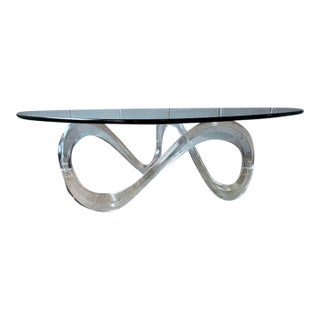 Vintage Lucite Ribbon Wave Base Glass Top Coffee Table Mid-Century Modern, 1970s For Sale