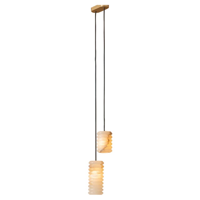 Maniko Fluta Double White Alabaster Pendant Lamp by Simone & Marcel For Sale