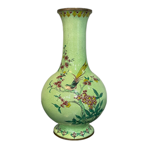 Antique Lime-Green Ground Famille Rose 'Bird and Flower' Vase