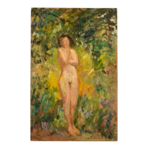 Early 20th Century "Nude in Nature" Expressionist Style Figurative Oil Painting by Jean Chaleye