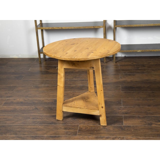 19th Century English 19th Century Pine Cricket Table with Circular Top and Triangular Shelf For Sale - Image 5 of 9