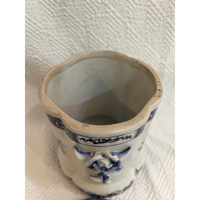 Blue Mid 20th Century Chinoiserie Blue and White Lidded Jar or Canister For Sale - Image 8 of 9