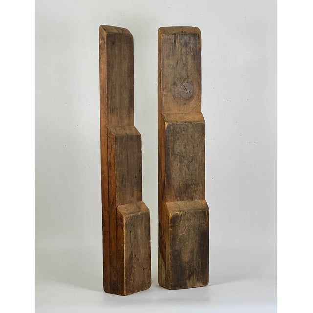 Vintage Mid 20th Century Wooden Floor Sculpture of Two Towering Wooden Graduating Planks For Sale - Image 4 of 9