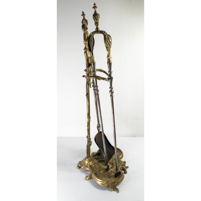 19th Century French or Austrian Bronze Rococo Revival Fireplace Tool Set For Sale - Image 4 of 18
