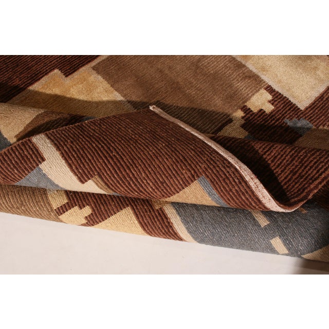 Beige Hand-Knotted Art Deco Rug Beige Brown Blue Cubist Pattern by Rug & Kilim For Sale - Image 8 of 9