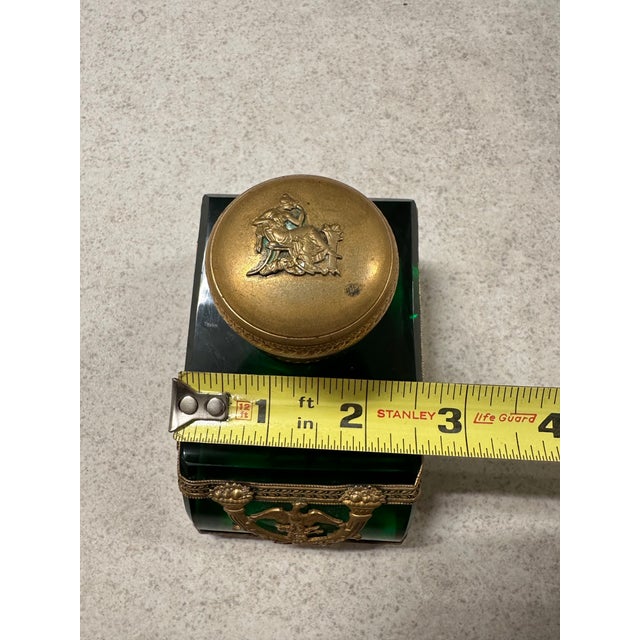 Antique French Empire Style Emerald Green Glass & Gilt Inkwell For Sale In San Diego - Image 6 of 10