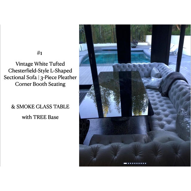 One-of-a-kind, handmade tufted booth sectional custom-built for a Los Angeles home in 2015. Deep button-tufted white faux...