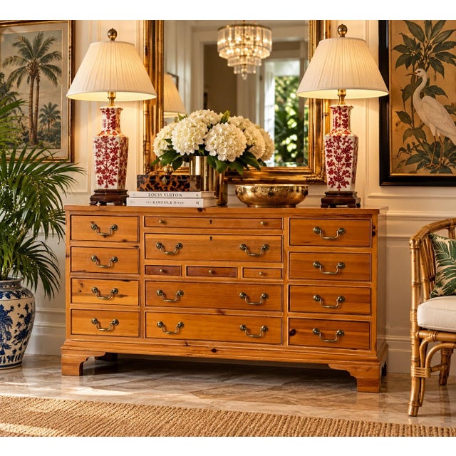 Beautiful vintage 17-drawer dresser by Link-Taylor of Lexington, North Carolina. Crafted from solid pine wood with a warm...