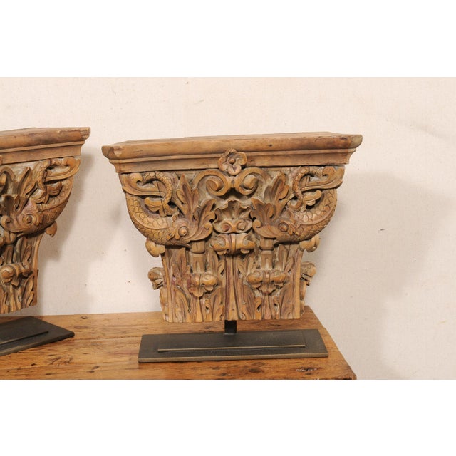 Italian Antique Wood Fragments on Stands - A Pair For Sale - Image 9 of 9