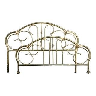 Vintage French Style King Gold Metal Bed Frame W Headboard Footboard No Rails For Sale