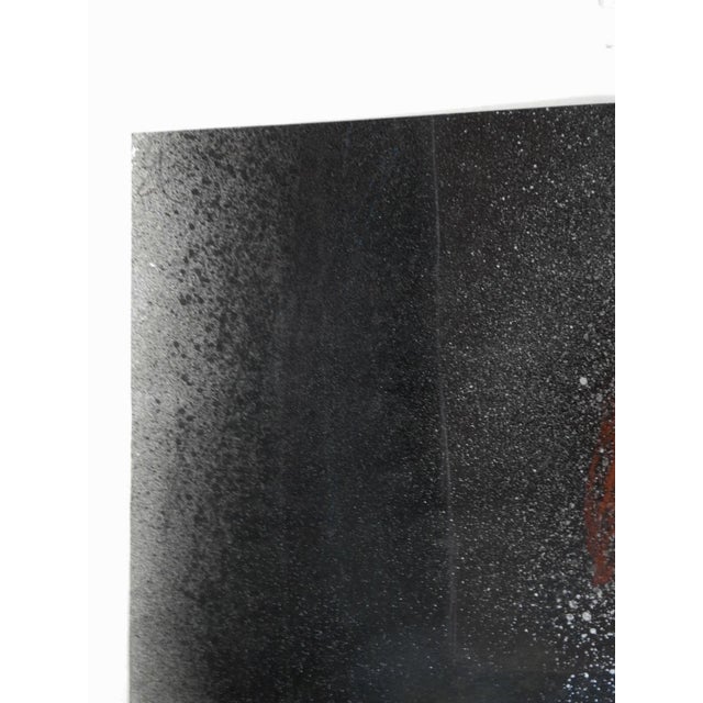 Vintage 1970's mixed media on paper abstract painting in black and red with a splatter of metallic silver. Unsigned....