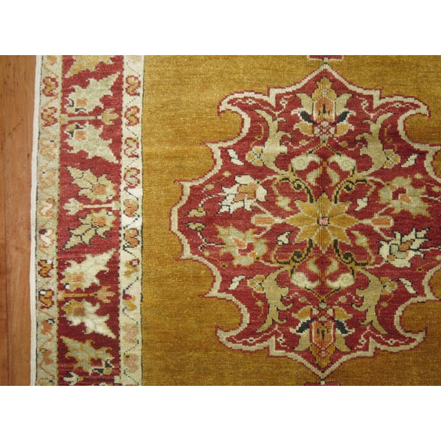 Zabihi Collection Mustard Antique Turkish Scatter Throw Size Rug For Sale In New York - Image 6 of 6
