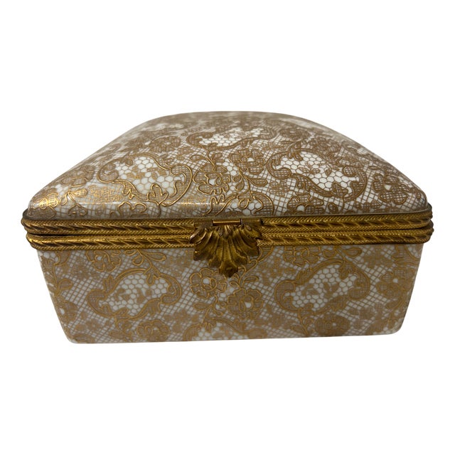 Polychrome Porcelain Box with Gold Highlights For Sale