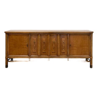 Vintage American of Martinsville MCM Low Console Brass Details Rich Color For Sale
