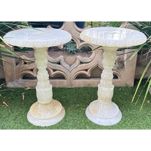 Pair of 1930s Italian Carved Alabaster Guéridon Side Tables For Sale - Image 14 of 18