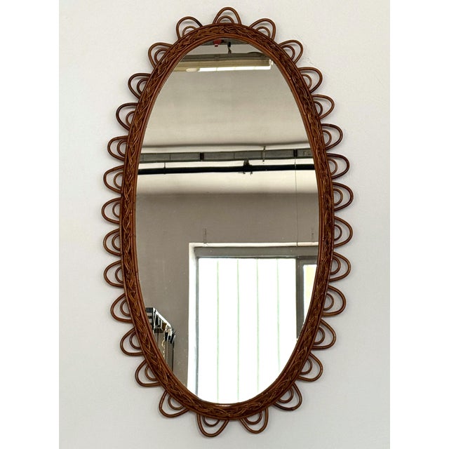 Wood Large Vintage Italian Organic Wall Mirror in Rattan and Bamboo, 1960s For Sale - Image 7 of 15
