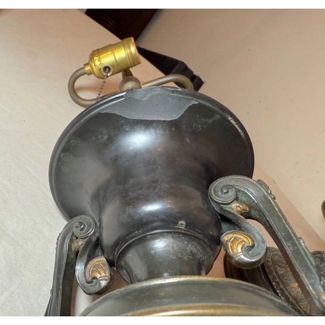 Antique Egyptian Revival Figural Bronze Marble Urn Ewer Table Lamps - a Pair For Sale - Image 18 of 18