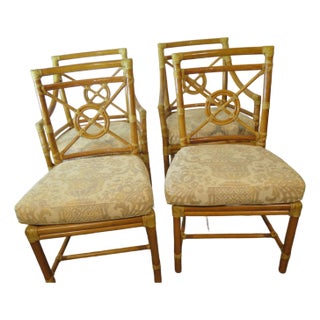 4 Authentic Vintage McGuire Bamboo Target Dining Chair With Strategic Leather Support. For Sale