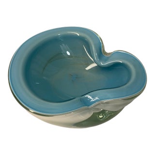 Pristine Mid-20th Century Modern Murano Robin’s Egg Blue & Opaline Cased Glass Bowl by Alfredo Barbini For Sale