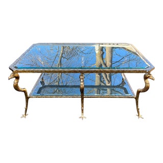Marge Carson Tortoiseshell Gold Leaf Metal and Glass Hollywood Regency Flamingo Falcon Coffee Cocktail Table For Sale