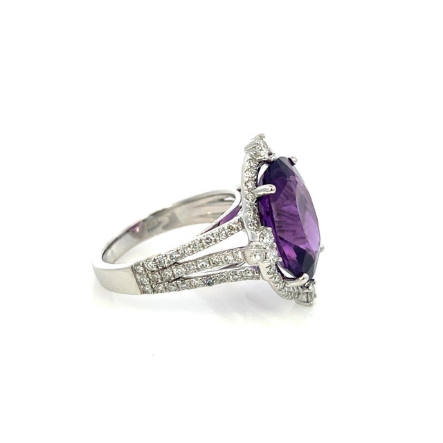 Natural Amethyst Diamond Ring Size 6.5, 14k Gold 8.83 TCW Certified For Sale - Image 11 of 11
