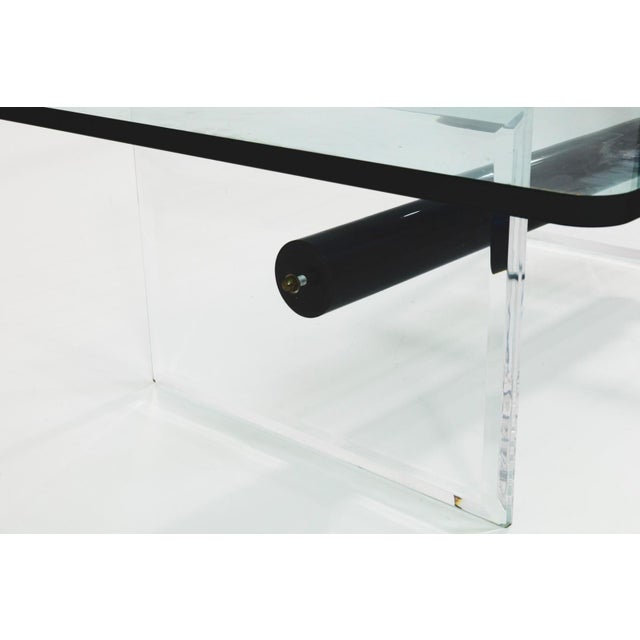 Contemporary Modern Lucite and Tempered Glass Low Cocktail Table For Sale - Image 4 of 4